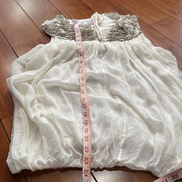 Robert Rodriguez White Silk Sleeveless Leather Floral Patels Accents Size 10 - Picture 7 of 8